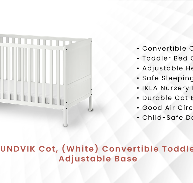 IKEA SUNDVIK Cot, White, Convertible Toddler Bed, Adjustable Base, Safe & Durable